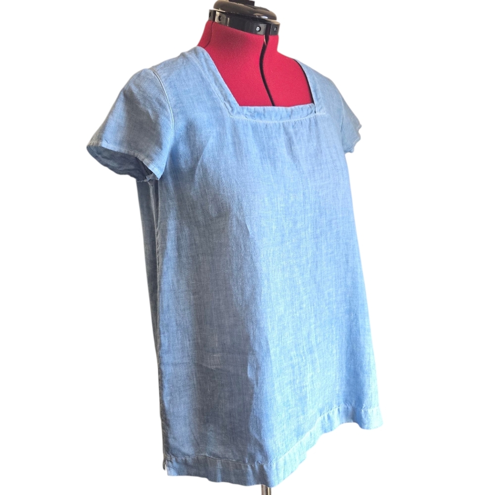 ELEMENTE CLEMENTE 100%Linen Flax Relaxed Boxy  Short Sleeve Lagenlook Top*Blue